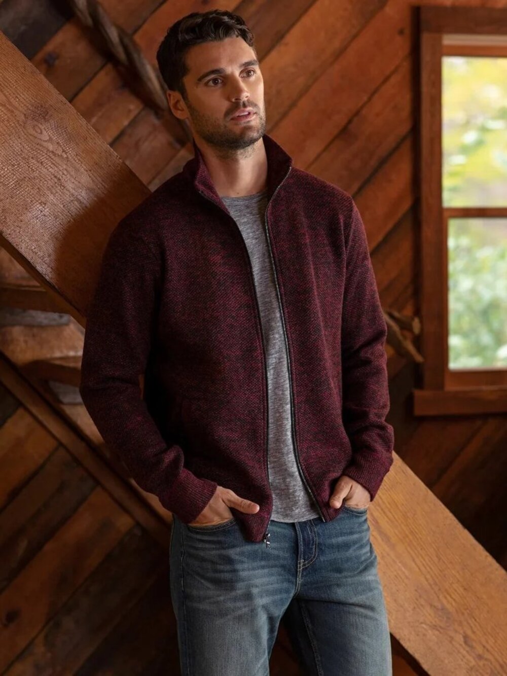Flag and Anthem Marled Red/Black Full-Zip Fleece Lined Rhineland Sweater/20759